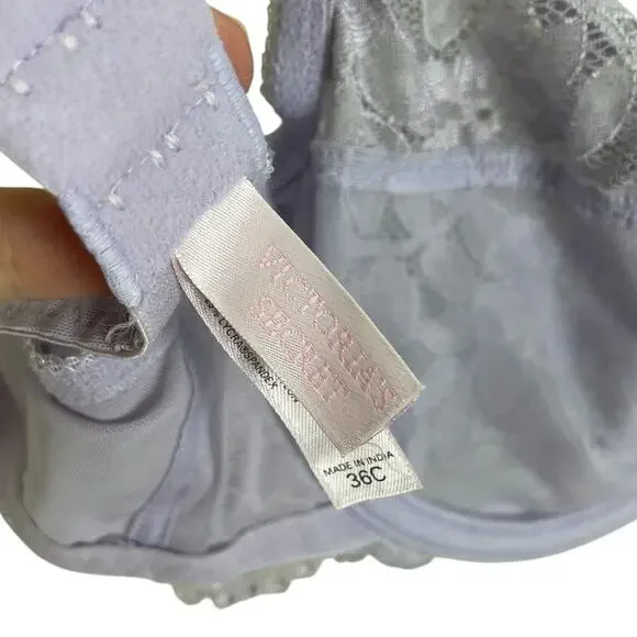 Victoria's Secret Lace Bra Underwire Unlined Pastel Lilac Size 36C Sexy Y2K - Picture 10 of 11